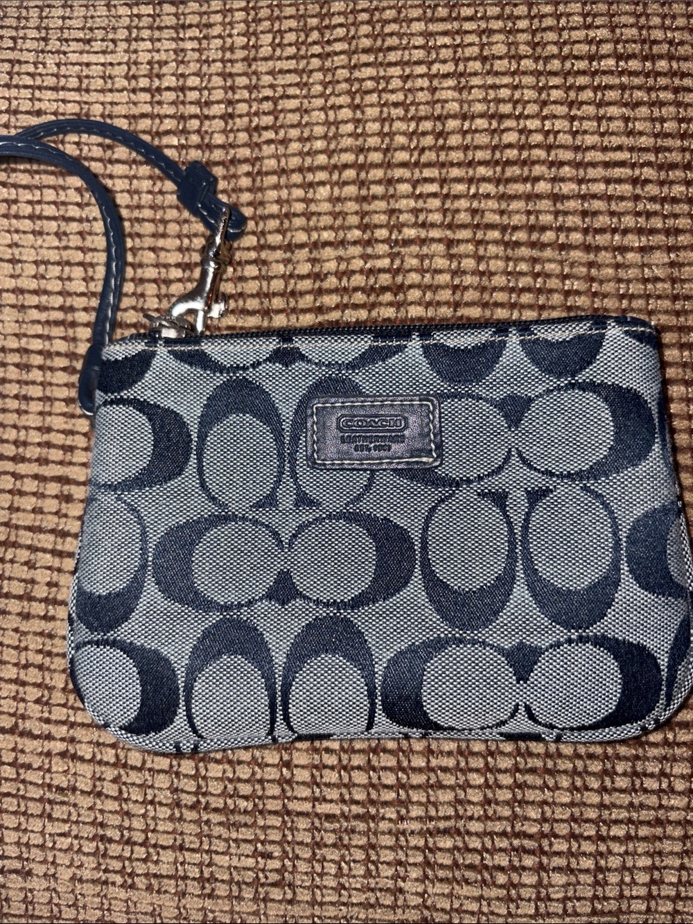 Coach Navy and Light Blue Signature Wristlet-NEVER WORN